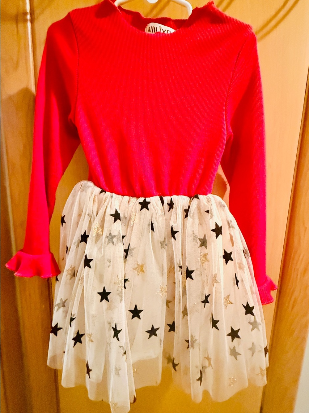 SHEIN Red Knit Top with Star-Print Tulle Skirt Girls Formal Dress